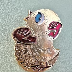 Vintage Soviet Enamel Chick Brooch Happy Birthday Pin Midcentury Kitschy Kawaii